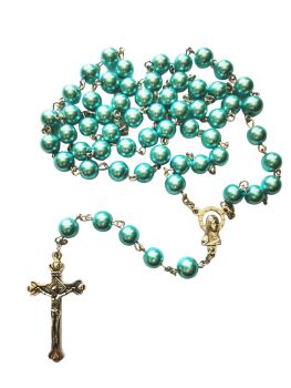 Light blue pearl effect rosary beads 5 decade Catholic 8mm beads
