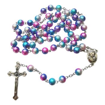 Blue pink Pastel rosary beads paint effect 5 decade