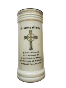 In Loving Memory candle white 15cm with prayer