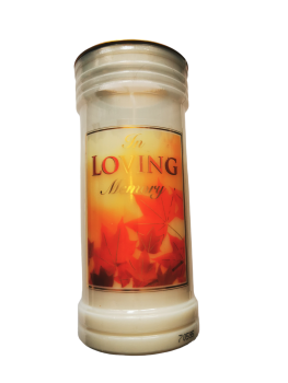In Loving Memory autum leaf candle white 15cm with prayer