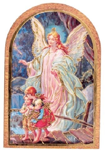Guardian Angel fridge magnet standing or sticking wood plaque small 4.5cm