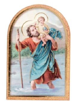 St. Christopher fridge magnet standing or sticking wood plaque small 4.5cm