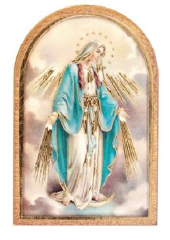 Miraculous Mary fridge magnet standing or sticking wood plaque small 4.5cm