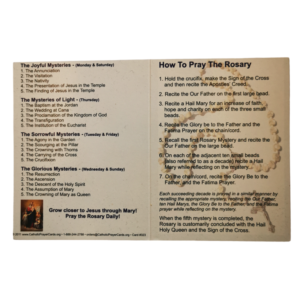How to pray the rosary prayer card foldable notelet instructions Full width