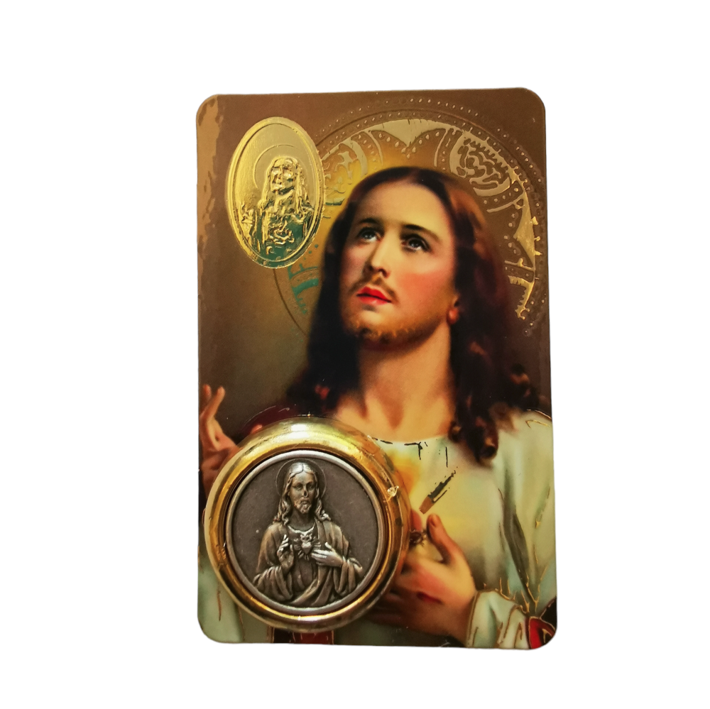Sacred Heart car plaque gift magnetic adhesive brass and silver colour + pr
