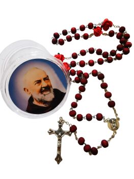 St. Padre Pio red rosary beads scented in box Catholic gift rose flower pater
