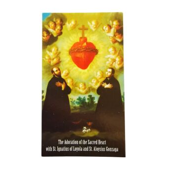 Sacred Heart prayer card adoration wth St. Ignatius 9cm wallet size