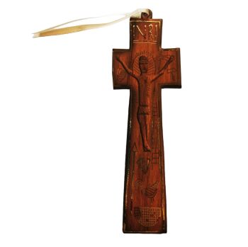 Penal cross Irish pilgrimage cross wood 15cm with ribbon Catholic