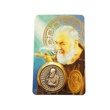 St. Padre Pio car plaque gift magnetic adhesive brass and silver colour + prayer