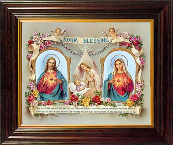 Room Blessing picture frame standing or hanging 30cm Sacred Heart Immaculat