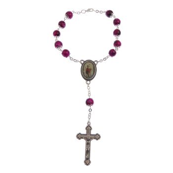 Dark pink marble pocket car rosary beads + clasp St. Christopher 8mm beads