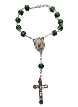 Dark green marble pocket car rosary beads + clasp St. Christopher 8mm beads