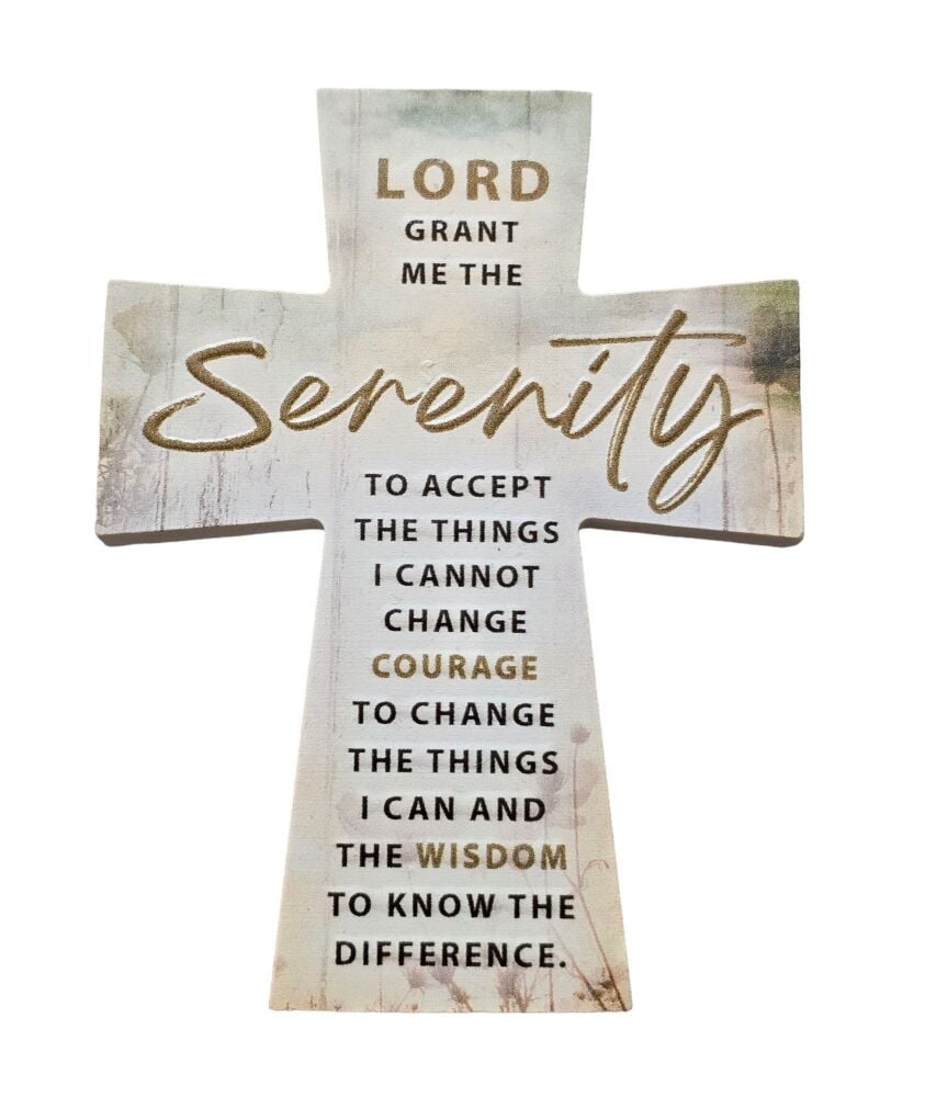 Serenity prayer cross standing ornament wood gift 10cm Lord Grant me