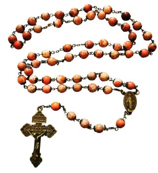 Orange stone rosary beads emperor gemstone bronze metal large long 8mm beads