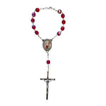 Red glass car rosary beads decade resin St. Christopher junction Catholic