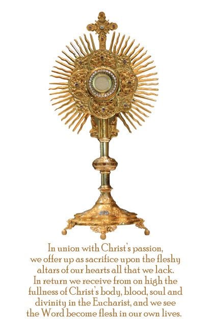 Eucharistic Adoration prayer card 9cm wallet size Monstrance image