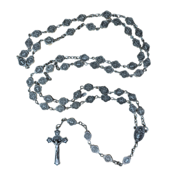 St. Benedict rosary beads silver metal Miraculous centre 64cm