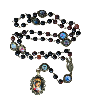 Semi precious rosary beads mixed dark gemstone bronze metal Our Lady Saint pater