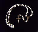 White glass heart rosary beads with opaque finish, 6mm