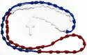 Red white and blue knotted cord rosary beads