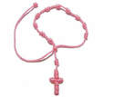 Pink knotted cord rosary beads bracelet - adjustable