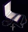 Gift boxed metallic blue rosary beads