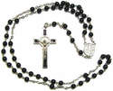 St. Benedict black glass rosary beads with silver tone