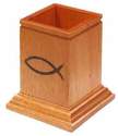 Ichthus Christian fish wooden mahogany desk gift pen pot