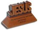 Desk top carved Jesus ornament with Hebrews verse