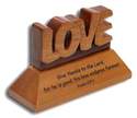 Christian wood mahogany Love Psalm 107:1 desktop ornament