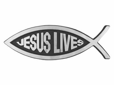 Car auto emblem silver adhesive Christian Jesus Lives fish gift