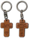Love 1 Corinthians 13.4-8 brown wooden Christian keyring cross
