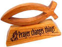 Ichthus fish wood Prayer changes things ornament