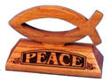 Ichthus fish wood Peace lasered ornament