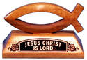 Ichthus fish wood Jesus Christ is Lord ornament