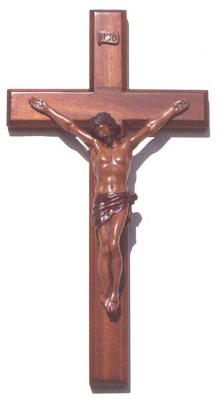 Christian brown wooden Corpus hanging Cross 30cm 