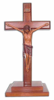 Christian large wooden Corpus standing Cross 40cm stepped base
