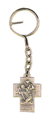 Silver metal cross St. Christopher keyring