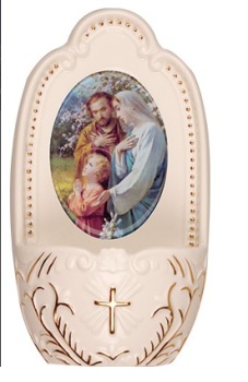 Porcelain Holy Family Jesus small Holy water font 5"