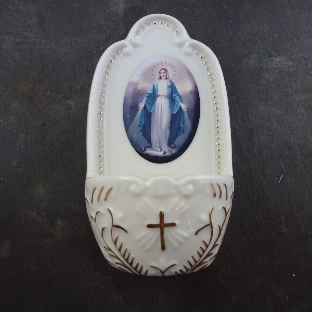 Porcelain Miraculous Mary small Holy water font 5