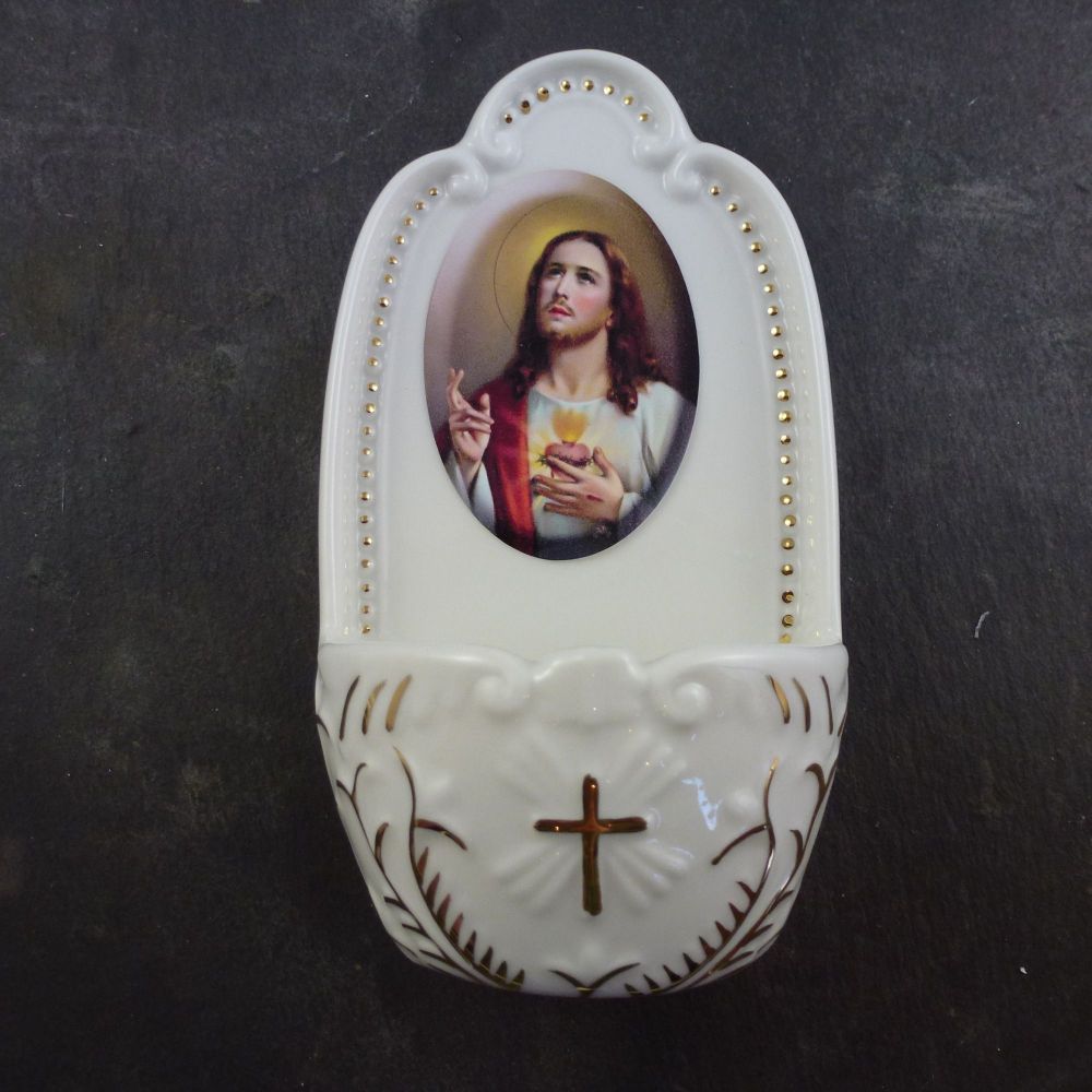 Porcelain Sacred Heart Jesus small Holy water font 5
