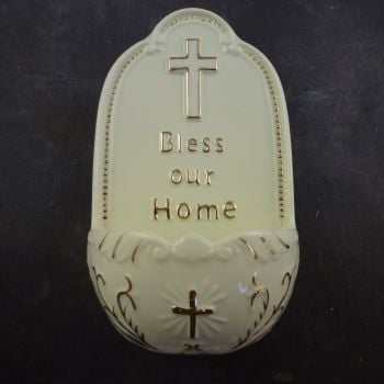 Porcelain Bless Our Home medium Holy water font 7"