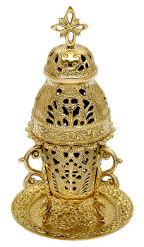Church incense burner high quality polished brass 9" carved