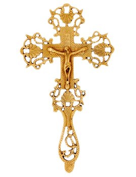 Catholic crucifix cross high quality polished brass 9" ornate hanging embossed