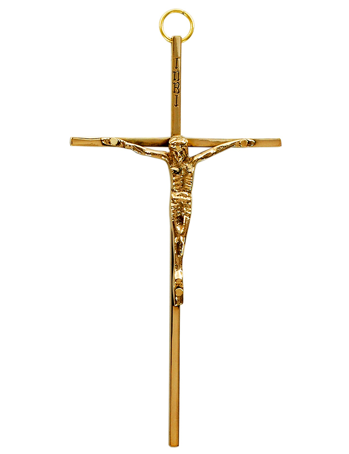 Catholic crucifix cross high quality polished brass 20cm INRI hanging wall 
