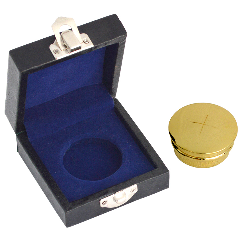 Solid brass pyx in box case 4.5cm with cross Eucharist Communion Catholic