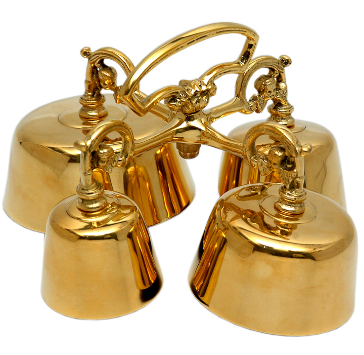 High polished brass Mass Sanctus bell Church Altar 4 bells Catholic handle 