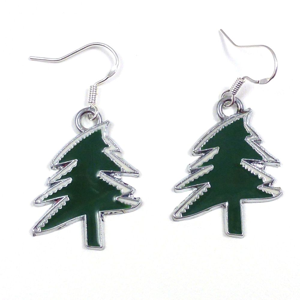 Christmas tree dark green 2cm dangly earrings sterling silver hooks