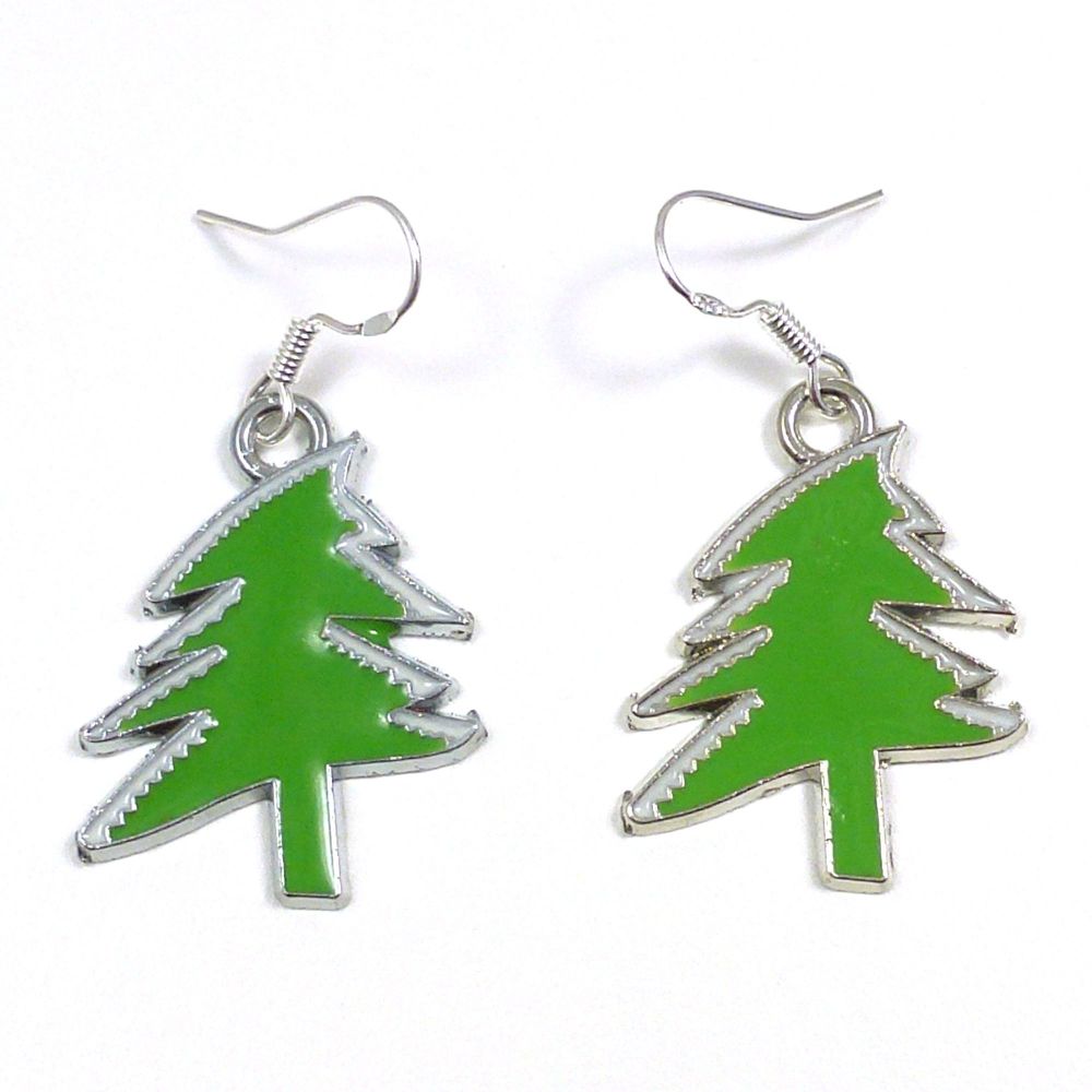 Christmas tree light green 2cm dangly earrings sterling silver hooks