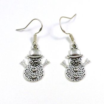 Christmas 2cm snowman hearts dangly earrings sterling silver hooks